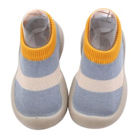 Gavena Baby Boy Slipper Socks Indoor Toddler Girls Slippers Combed Cotton Newborn Boys Breathable Cool Rubber Non-Slip Sole Anti-Slip Baby Kids Slip On Socks Shoes, Blue Yellow, 12-18 Months