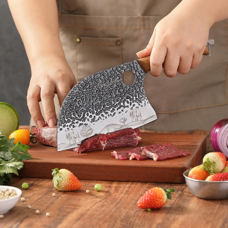 3PCS Butcher Knife, 7" Meat Cleaver, 7" Serbian Chef and