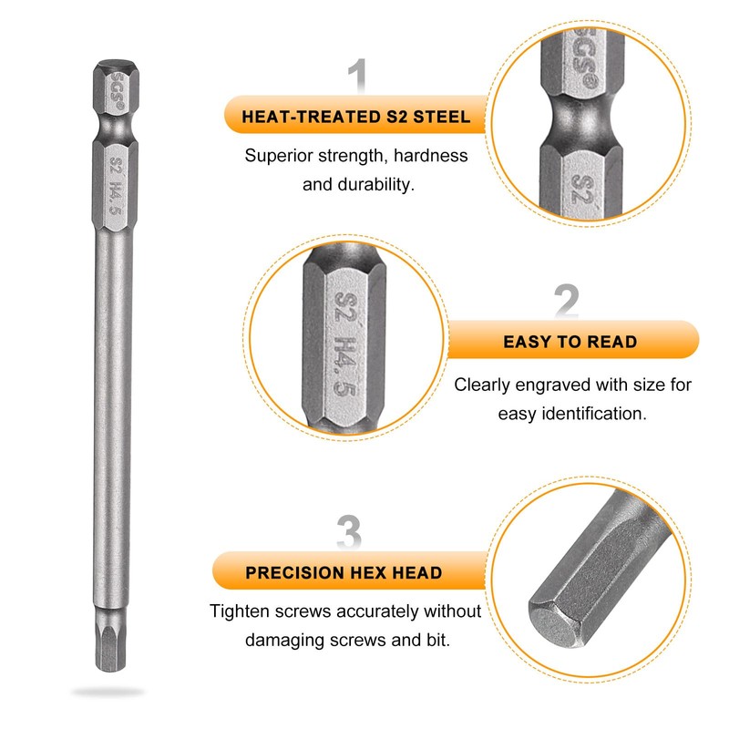 sourcing map 3pcs H4.5 Hex Head Drill Bit Wrench 4.5mm