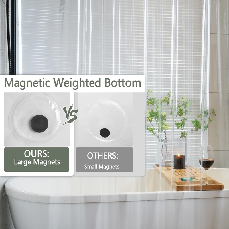 Seenus 75 inch Long Clear Shower Curtain with 3 Weighted