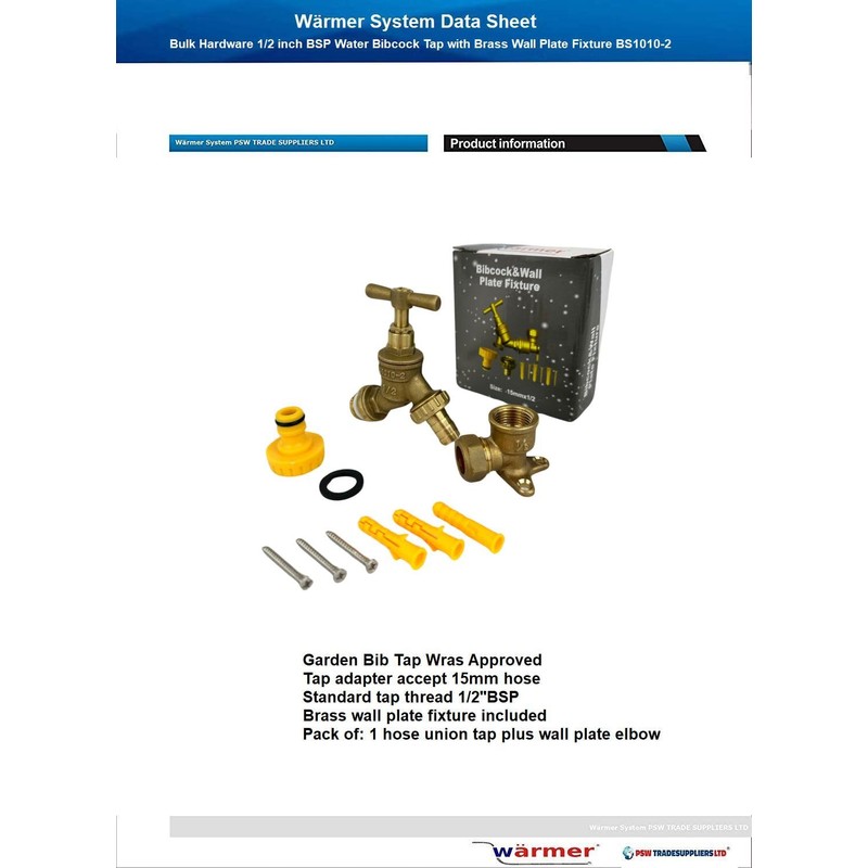 Wärmer System Water Bibcock Tap 1/2 inch BSP with Brass