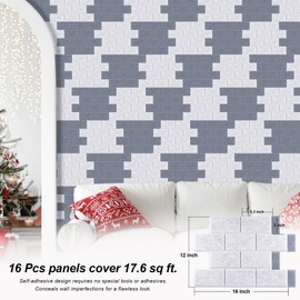 Woven Sound Acoustic Brick Panels Seamless Visual, High Density, Sound Dampening, Decorative Noise Blocker Felt Wall Tiles for Ceilings, Home Office & Gaming Room (Moon & Silver Gray), 16x12x0.4 Inch