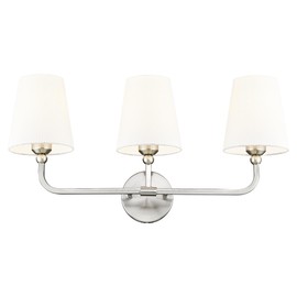 Bathroom Light Fixtures, Brushed Nickel Vanity Lights with Flared White Fabric Shade, 3 Light Wall Sconce, Modern Sconces Wall Lighting for Hallway Bedroom, VL837-BN-3
