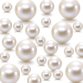 Hicarer 120 Pcs Pearl for Vase Pearls Bead for Centerpieces Makeup Brush Holder Filler Assorted Round Faux Beads for Wedding Home Decor, 14/20/ 30 mm(Creamy White)
