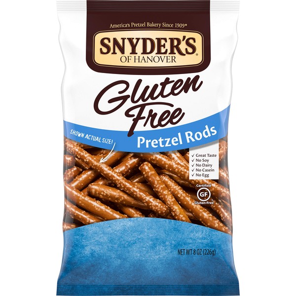 Snyder's of Hanover Gluten Free Pretzels, Gluten Free Rods, 8 Oz, Pack of 12