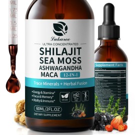 Lukaree Himalayan Shilajit Drops 12-in-1 Complex Sea Moss, Ashwagandha, Maca 60ML/2 oz
