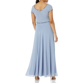 J Kara Women's Plus Size Cap V-Neck Beaded Dress, Blue, 18W