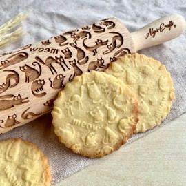 MEOW CAT Rolling Pin for Homemade Pastry Embossing Rolling Pin Gift for Cat Lovers by Master Algis Crafts