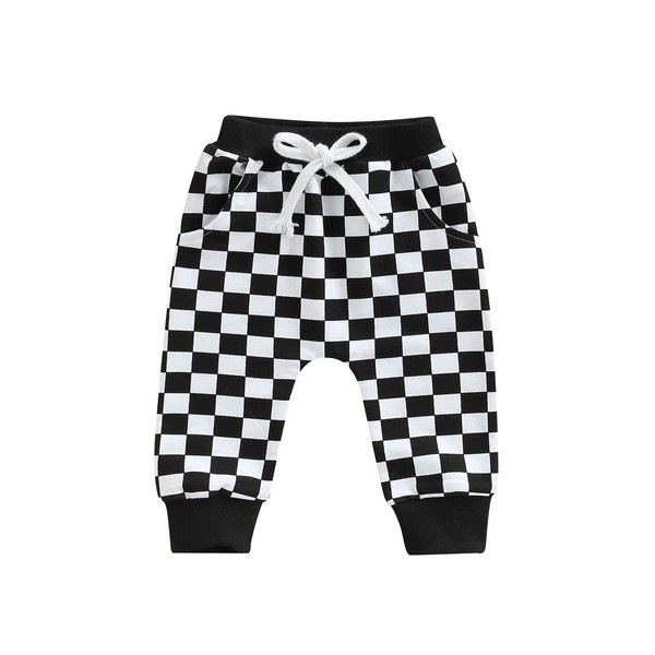Toddler Baby Boy Girl Checkerboard Plaid Pants Elastic Waist Casual