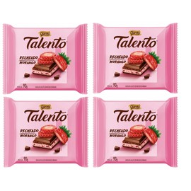 GAROTO Talento Chocolate 90 gr. each - PACK of 4. (Chocolate Recheio Morango, 4 Pack)