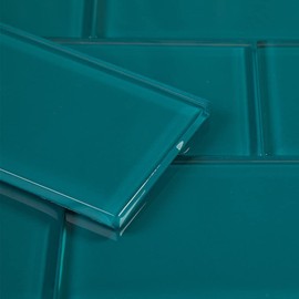 Adedeo Glass Subway Tile 3 x 6 Inch Dark Teal for Kitchen Backsplash Bathroom Wall Pack of 32 Sheets