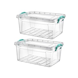 Best House | Small Plastic Storage Box with Clips & Lids | Size 1L (L:22cm W:14.5cm H:6cm)| Set of 2 | Flat Shape |Stackable Clear Multipurpose Home Office Kitchen Tools Crafts Bits N Pcs-1 Litres