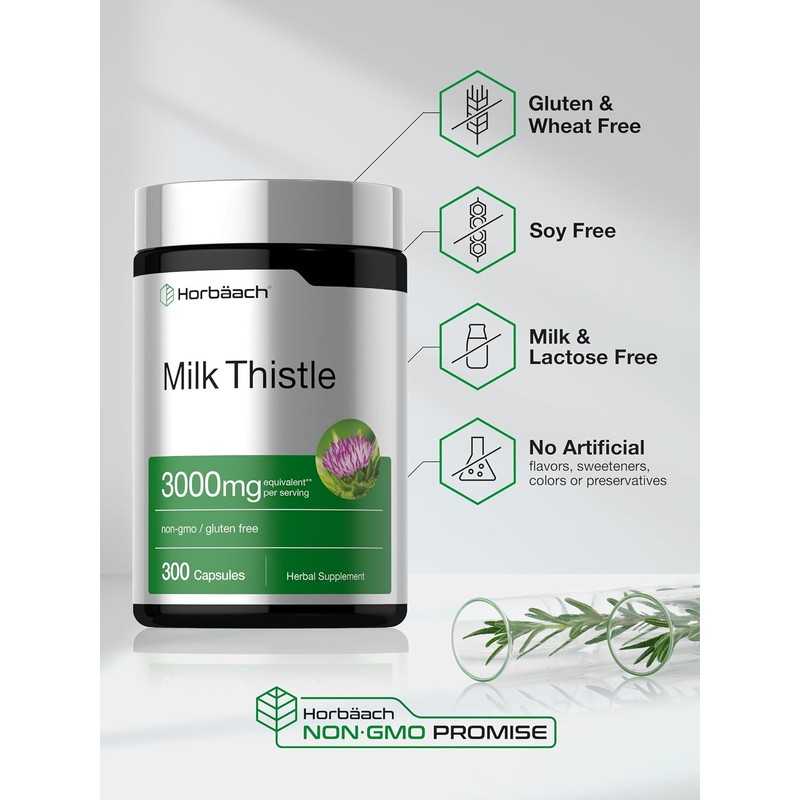 Horbäach Milk Thistle Supplement | 3000mg | 300 Capsules |