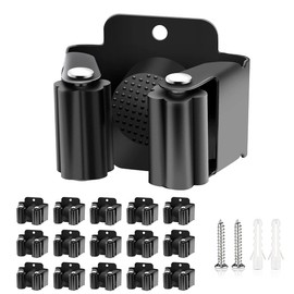 Verdenu 15 Pack Broom Holder Wall Mount, Stainless Steel Mop and Broom Holder with Screws, Garden Tool Storage Organizer for Kitchen, Home, Bathroom, Garage, Black