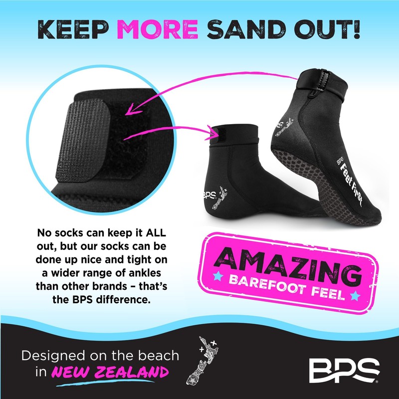 BPS 'Feet First' Water Socks (Black with Rubber Grip Soles,
