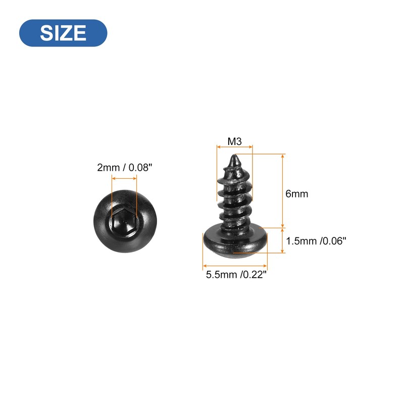 uxcell Hex Socket Self Tapping Screws, M3 x 6mm Carbon