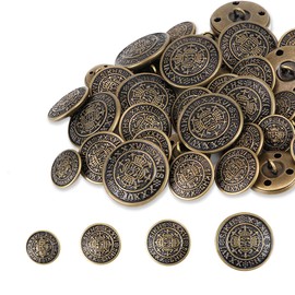 UPIQNG 40Pcs Metal Buttons Sewing Button Set Round Vintage Brass Clothes Buttons DIY Accessories for Uniform Blazer Jacket Suits,15MM,18MM,20MM,25MM (Bronze Color)
