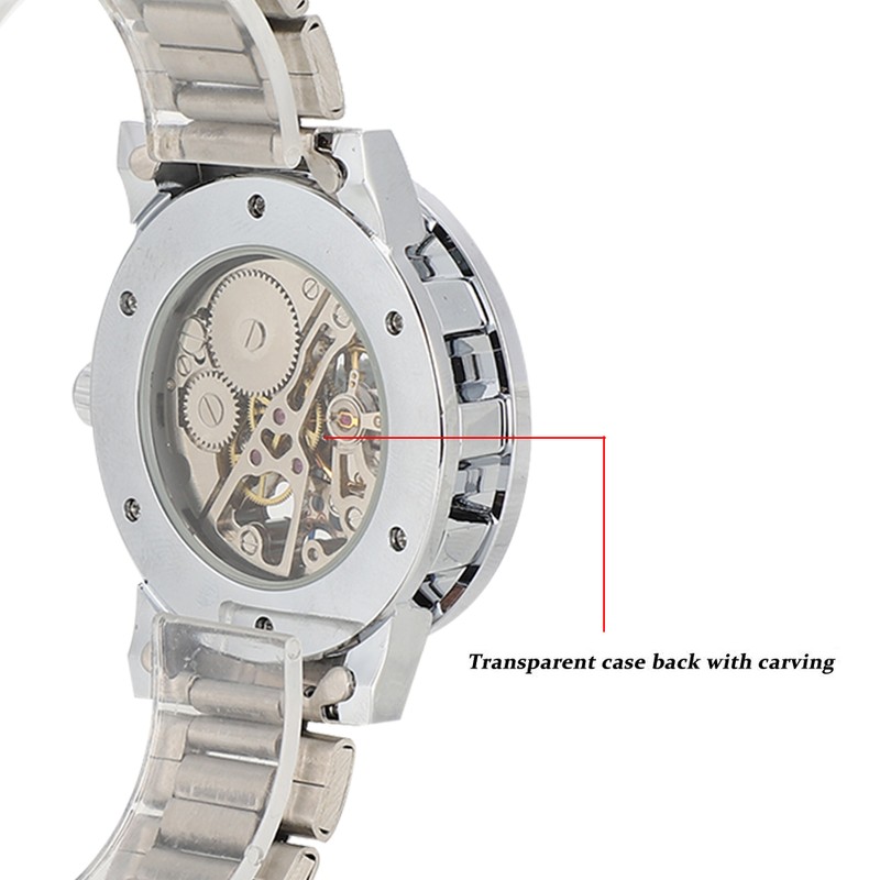 Fashion Waterproof Men Round Dial Hollow Automatic Wristwatch Mechanical Watch(Blue