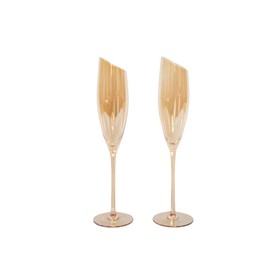 Jeanne Fitz Gold Wine Glasses for Champagne, Set of 2-6oz Champagne Flutes with Slanted Rims, Angled Bowl for Optimal Aeration, Modern, Unique, Decorative Fancy Wine Glasses Set for Women and Men
