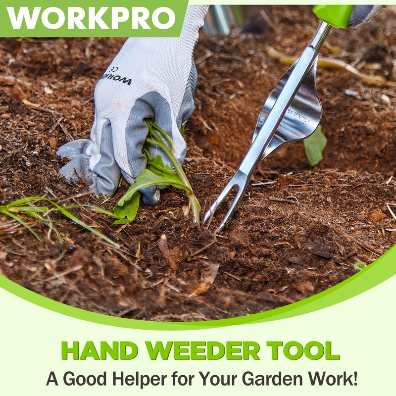 WORKPRO Weed Puller Tool, Metal Leverage Base and V-Shaped Forks