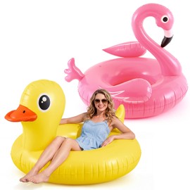 ShinyRelief 2 Pack Flamingo and Duck Pool Floats, 45 Inch for Adults