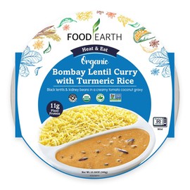 Food Earth Ready to Eat Indian Meal – Bombay Lentil Curry with Turmeric Rice – Organic, Vegan, Gluten-Free, GMO-Free, Plant-Based – Microwavable – 10.58 oz Each – Pack of 6