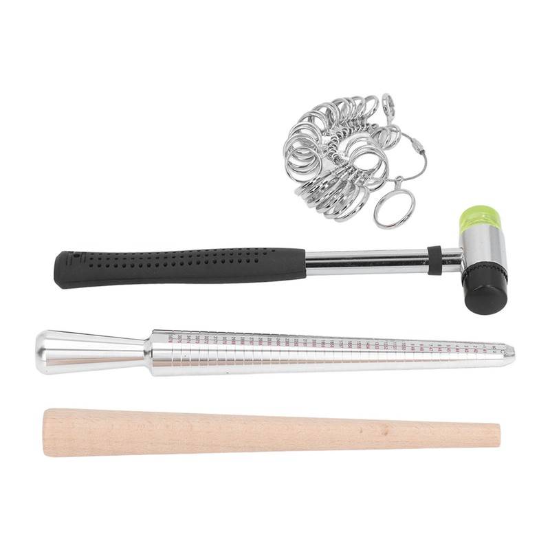 Ring Sizer Set Aluminum Finger Sizing Gauge Polishing Wood Mandrel