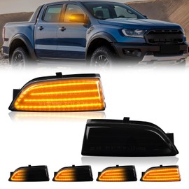StylinPro - Luz LED secuencial para espejo lateral compatible con Ford Ranger Lariat 2019-2023 2012-2019 T6 Raptor Wildtrak 2015-2019 Everest U375 UA, luz intermitente de espejo, lente ahumada