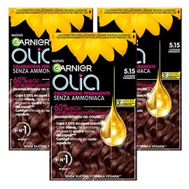 Garnier Olia Permanent Hair Dye Without Ammonia Colouring with Flower Oils of Natural Origin with Brightening and Nourishing Action, Colour 5.15 Dark Brown – 3 Packs