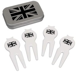 Azeeda 'Union Jack Minimalist' Golf Divot Tool/Repair Fork Gift Set (GO00064479)