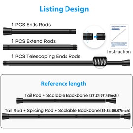 QINGYUN Tension Rod 28 to 48 Inch Spring Curtain Rods No Drilling Expandable Tension Rod Adjustable Curtain Rods Pressure Spring Rod for Windows Doorway Kitchen, Black