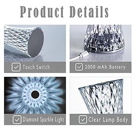 Crystal Table lamp, RGB Touch Control Diamond Table lamp, 16 Color Changing Romantic Rose Bedside Acrylic led Crystal Table lamp, Used for Bedroom Living Room, Children's Room, University Dormitory