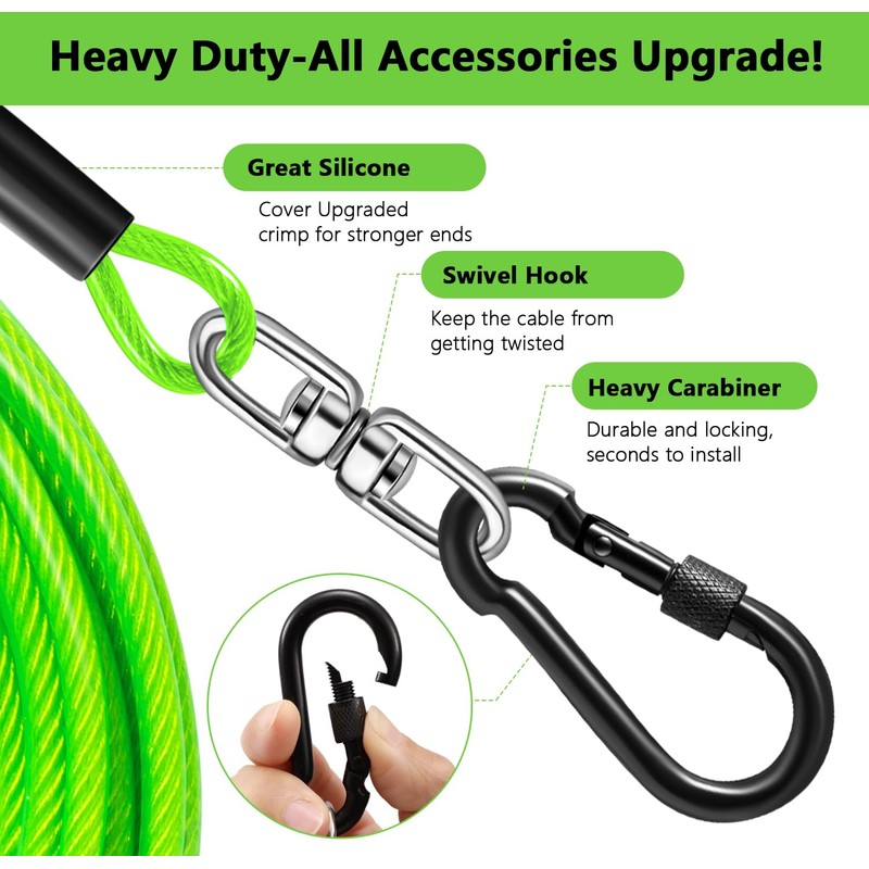 Dog Tie Out Cable 20FT-500Lbs,Heavy Duty Dog Leads&Tether for Yard