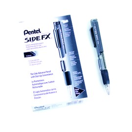 Pentel Side FX Mechanical Pencil with Side Click Lead Advance, 0.5mm Fine Point, Large Retractable Eraser, Black Barrel, PD255-A, Box of 12