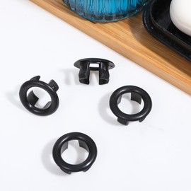 4 Pack Black Bathroom Basin Sink Round Hole Trim Overflow Cover Rings Hole Insert in Cap Hollow Ring Triangle for Holes Diameter Replacement Ceramic Pots for Sink,Bathroom,Kitchen (Black)