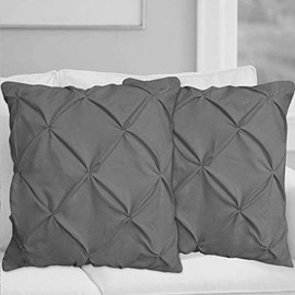 Premium Quality Solid Pinch Pleated Pintuck Euro Pillow Shams Set of 2-500-TC 100% Egyptian Cotton Decorative Pintuck European Pillow Sham (Dark Gray, Euro 24'' x 24'')