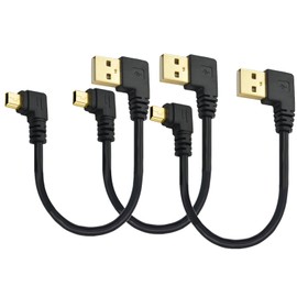Short Mini USB Cable 5-Pin USB Mini Wire Right Angle USB 2.0 to USB Mini-B Adapter Cord for Dash Cam/Rearview Mirror/Sat Nav/Camcorders/Cameras/Hard Drive/All Mini USB-Enabled Devices (6-inch, 3-Pack)