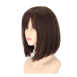Short Straight Wig, Brown Color Synthetic Wigs with Hair Bangs, Women Daily Wear Cosplay Hair Wig