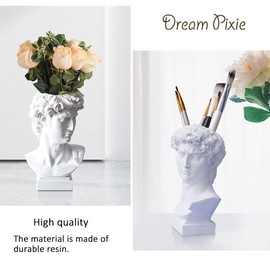 Head Vase, Hosrnovo Greek Statue Decor David Heads Planter for Garden and Home, Roman Style Vintage White Flowers Bowl Creative Housewarming Gift 6.5X3.5Inches