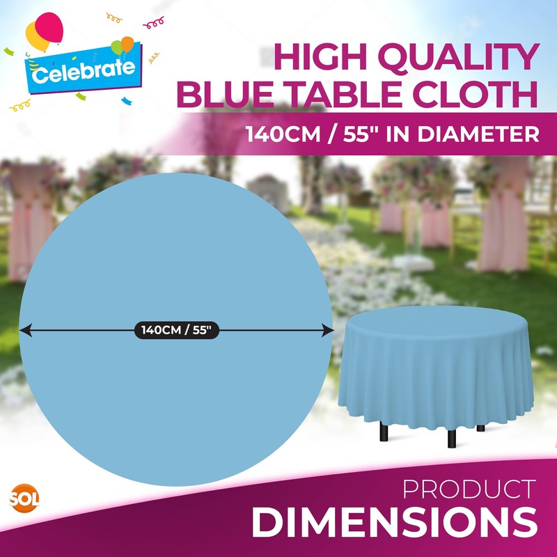 3pk Blue Round Table Cloth Disposable | 140cm Party Round