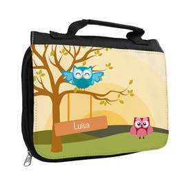 Toiletry Bag with Name Luisa and Owl Design with Tree for Girls Toiletry Bag with First Name Wash Bag for Children