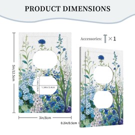 YIJIKJY Decorative Outlet Covers Rustic Watercolor Blue Flower Green Plant Floral 1 Gang Duplex Light Switch Cover Plate Unique Wall Plate Electrical Switch Plate Covers for Bedroom Home Decor