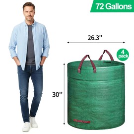 Mezchi 4 Pack 72 Gallons Reusable Yard Waste Bag, Large Lawn and Leaf Bags with 4 Reinforced Handles, Heavy Duty Large Garden Waste Bin Container for Leaves, Grass Clippings, Camping Yard Recycling