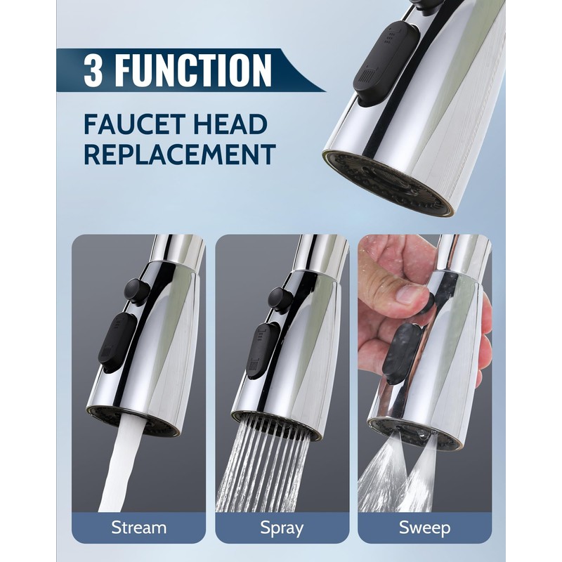 Kitchen Faucet Head Replacement:Stainless Steel Spray Head,3 Modes Pull Out