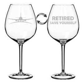 MIP Wine Glass Goblet Two Sided Retirement Gift Airplane Pilot Flight Attendant Retired Save Yourself (20 oz Jumbo)