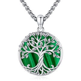 Eusense Tree of Life Necklace 925 Sterling Silver Tree of Life Pendant with Malachite Tree Chain Jewellery Gift for Women Girls