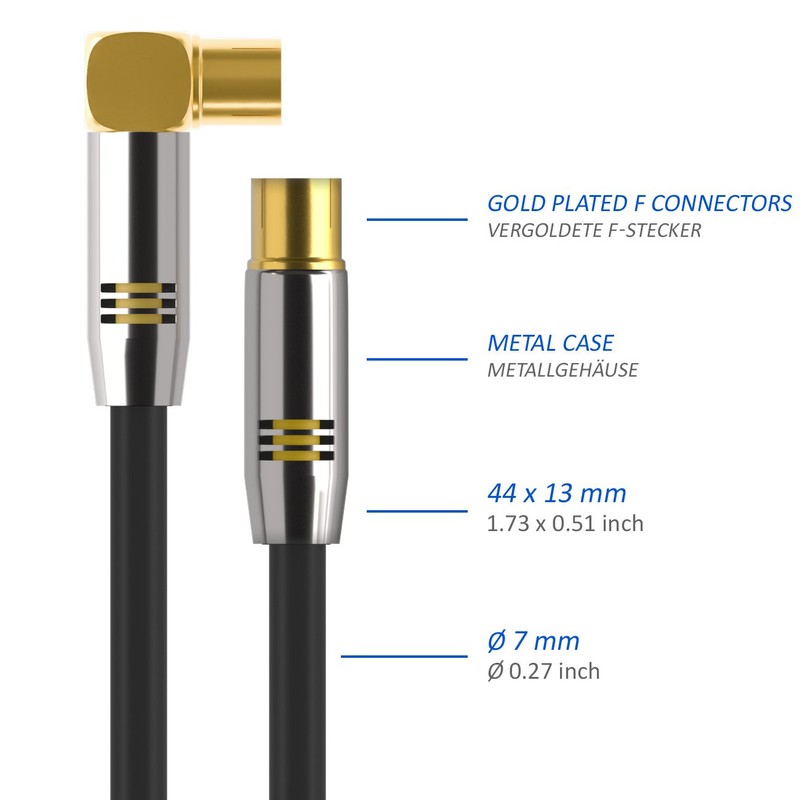 Deleycon TV Cable - Straight Plug / Socket 90° -