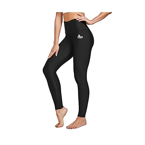 FitsT4 Swimming Leggings for Women High Waisted Swim Tights Swimming Pants Sun Protective Black XL