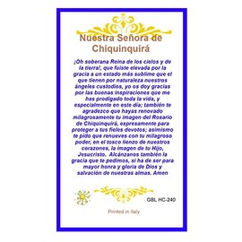 Oracion a La Santisima Virgen De Chiquinquira Tarjeta Plastificada Y Bendecida Por Su Santidad