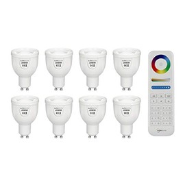 Auraglow 2.4GHz RF Remote Control CCT 5W Dual White LED GU10 Bulb Dimmable Adjustable Colour Temperature, Daylight, Cool, Neutral, Warm 2700K to 6500K, 50W EQV - 8 Pack with Remote